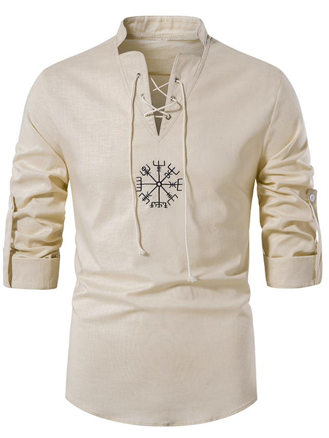  Camisa de golfe masculina tribal turndown casual diário manga longa tops sportswear moda casual confortável caqui branco café camisas de verão