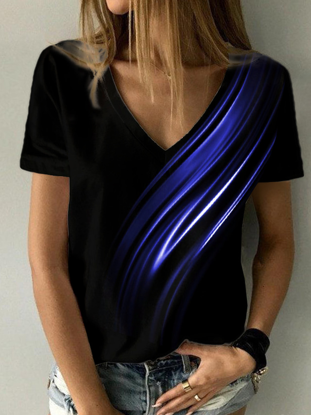  Γυναικεία Μπλουζάκι Υψηλής Ποιότητας Κοντομάνικο Γραφική Σχέδιο 3D εκτύπωση Λαιμόκοψη V Causal Στάμπα Ρούχα Ρούχα Υψηλής Ποιότητας Βασικό Πράσινο του τριφυλλιού Θαλασσί Βυσσινί