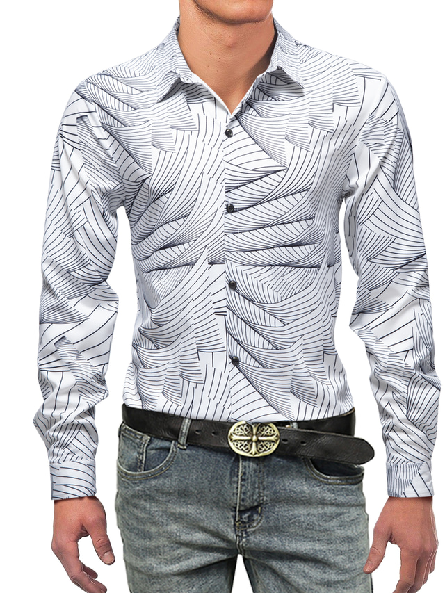  мужская рубашка другие принты геометрия спрей классический воротник повседневная повседневная печать топы с длинным рукавом деловая повседневная мода классика белый черный темно-синий летние рубашки