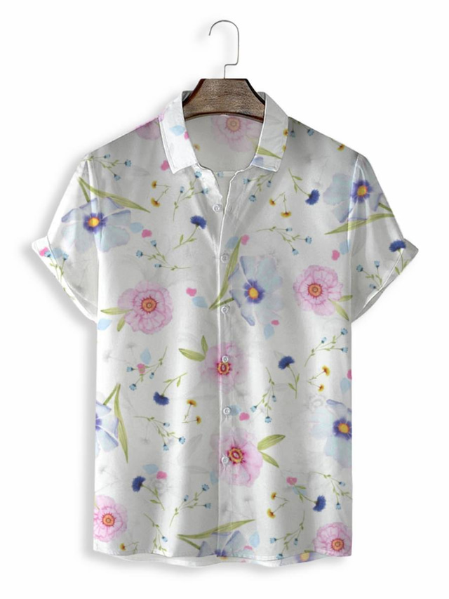  Муж. Рубашка Гавайская рубашка С принтом Графика Гавайский Алоха Дизайн Отложной Повседневные выходные 3D печать С короткими рукавами Верхушки Оригинальный рисунок На каждый день Мода Классика Белый