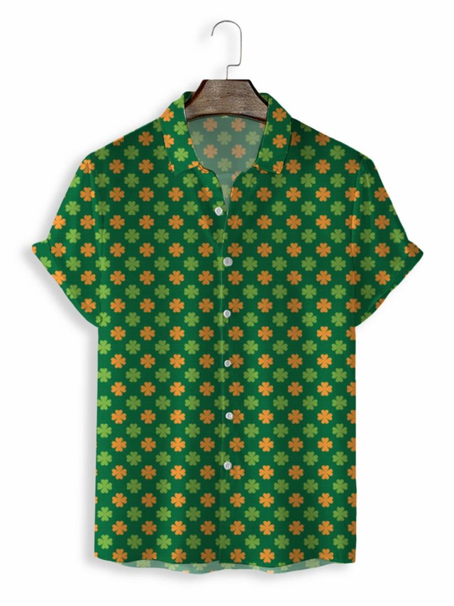  Муж. Рубашка Гавайская рубашка С принтом Графика Гавайский Алоха Дизайн Отложной Повседневные выходные 3D печать С короткими рукавами Верхушки Оригинальный рисунок На каждый день Мода Классика Зеленый
