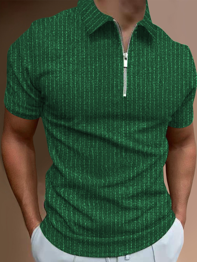  Men's Golf Shirt Print Striped Classic Collar Casual Daily Zipper Patchwork Short Sleeve Tops Business Casual Fashion Classic Green Black Khaki Summer Shirts