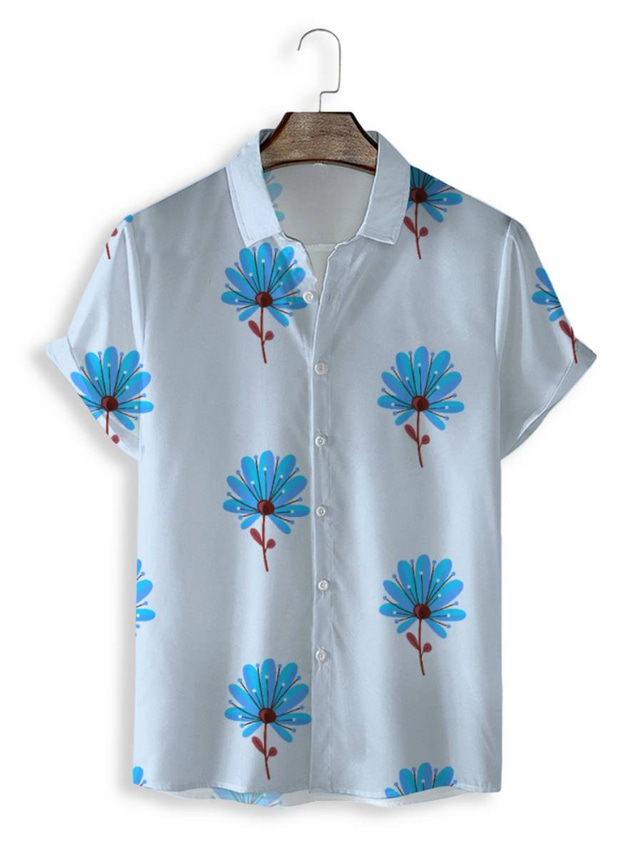  رجالي قميص قميص هاواي طباعة الرسم ستايل هاواي الوها التصميم طوي فضفاض مناسب للبس اليومي طباعة ثلاثية الأبعاد كم قصير قمم مصمم كاجوال موضة كلاسيكي أزرق