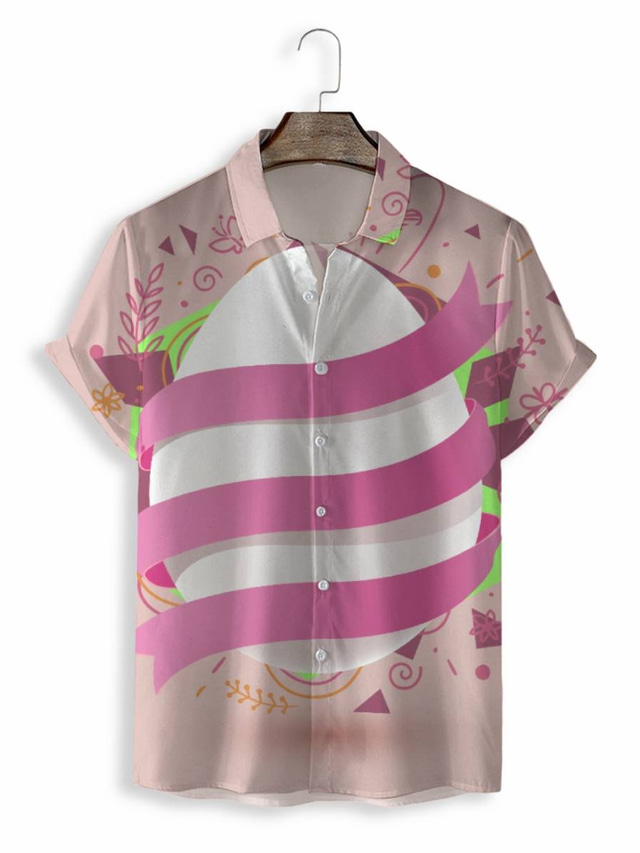  Voor heren Overhemd Hawaiiaans overhemd Print Grafisch Hawaii Aloha Ontwerp Strijkijzer Casual Dagelijks 3D-afdrukken Korte mouw Tops Ontwerper Casual Modieus Klassiek Blozend Roze