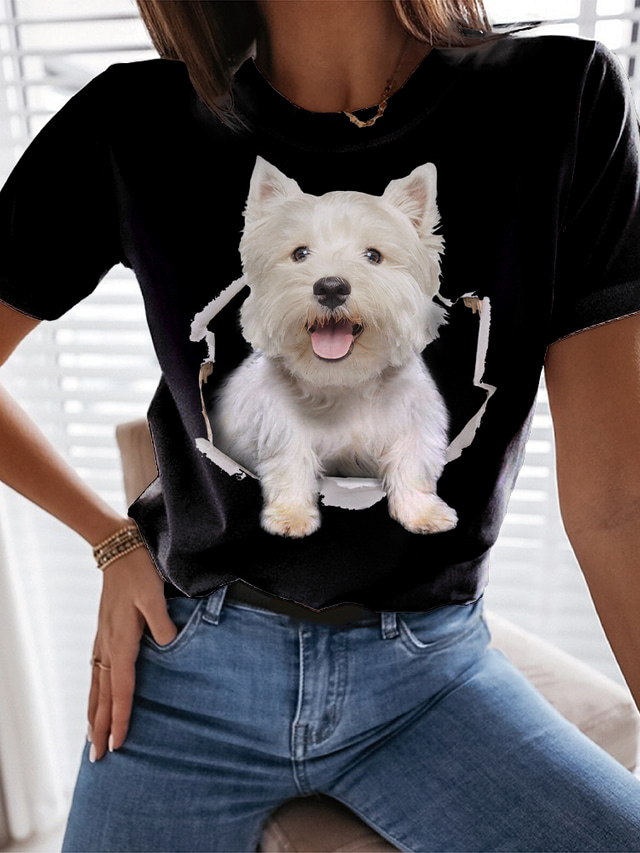  Γυναικεία Μπλουζάκι Υψηλής Ποιότητας Καυτή σφράγιση Σκύλος Γραφική 3D Σχέδιο Κοντομάνικο Στρογγυλή Λαιμόκοψη Causal Στάμπα Ρούχα Ρούχα Υψηλής Ποιότητας Βασικό Πράσινο του τριφυλλιού Λευκό Μαύρο