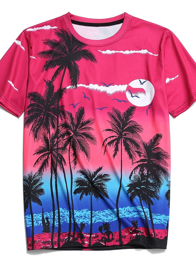 Men's T shirt Tee Tropical Designer Lightweight Summer Short Sleeve A B C D E F 3D Palm Leaf Sea Print Crew Neck Outdoor Daily 3D Print Clothing Clothes 1pc Tropical Designer Lightweight