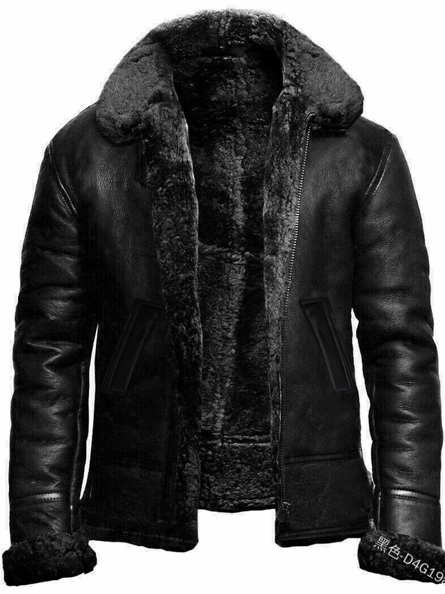  men's wwii b3 genuine white fur shearling black sheepskin aviator warm leather jacket (m)