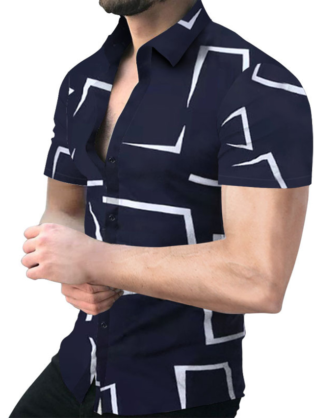  Men's Shirt Other Prints Geometric Geometry Classic Collar Casual Daily Print Short Sleeve Tops Casual Fashion Classic Streetwear White Black Navy Blue / Spring / Summer / Work