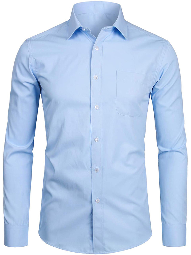  camicia da uomo tinta unita colletto matrimonio lavoro manica lunga slim top business streetwear blu vino bianco/matrimonio