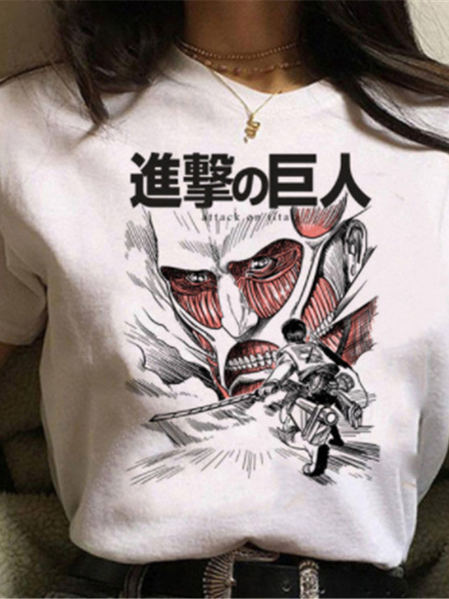  Innoittamana Titaanin hyökkäys Eren Yeager T-paita Anime 100% polyesteri Anime Harajuku Kuvitettu Kawaii T-paita Käyttötarkoitus Miesten / Naisten / Pariskuntien