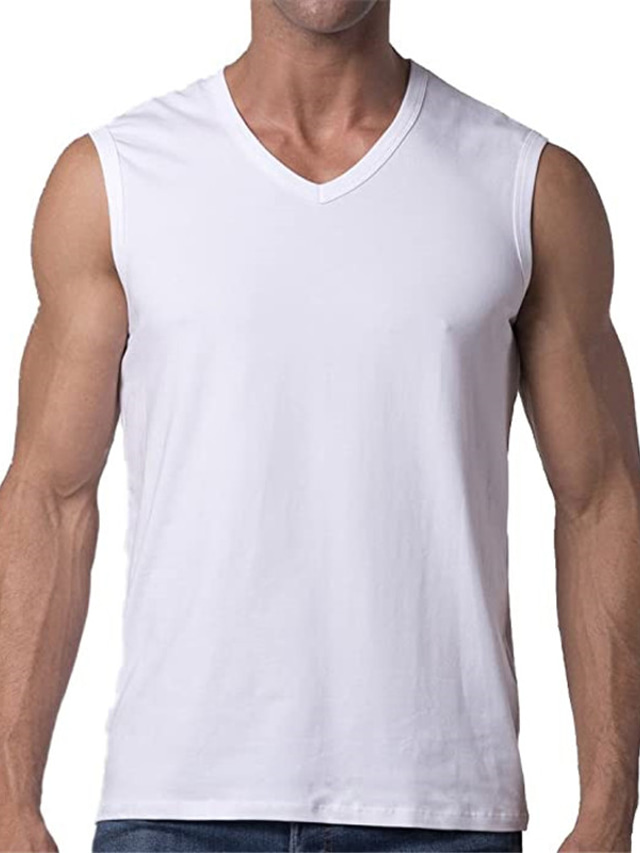  Men's Tank Top Vest Undershirt Solid Color V Neck Casual Daily Sleeveless Tops Lightweight Fashion Muscle Big and Tall White Black Gray / Summer