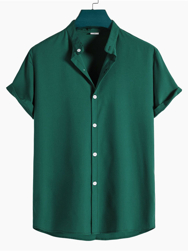  мужская рубашка сплошной цвет воротник-стойка уличные повседневные топы с короткими рукавами на пуговицах повседневная мода дышащие удобные синие белые черные летние рубашки