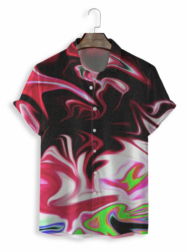  Муж. Рубашка Гавайская рубашка С принтом Графика Гавайский Алоха Дизайн Отложной Повседневные выходные 3D печать С короткими рукавами Верхушки Оригинальный рисунок На каждый день Мода Классика Красный