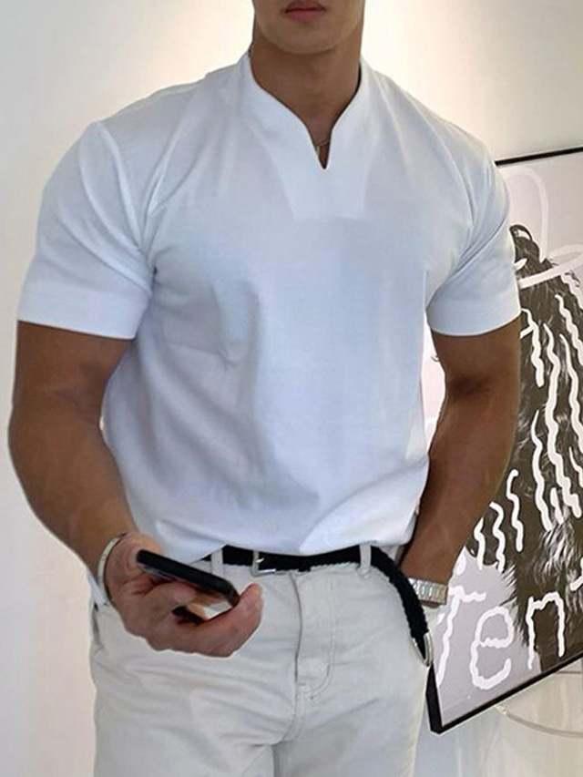  Hombre Camiseta Verano Color sólido Manga Corta Escote en Pico Casual Diario ropa Ligeras Casual Moda Blanco Negro Gris