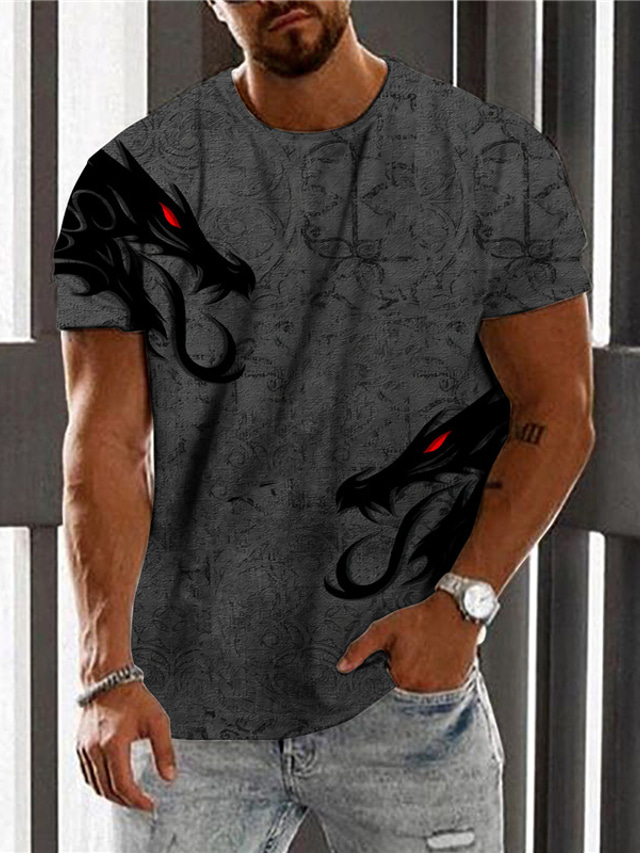  Men's T shirt Tee Designer Summer Short Sleeve Dragon Graphic Print Crew Neck Street Daily Print Clothing Clothes Designer Casual Big and Tall Gray