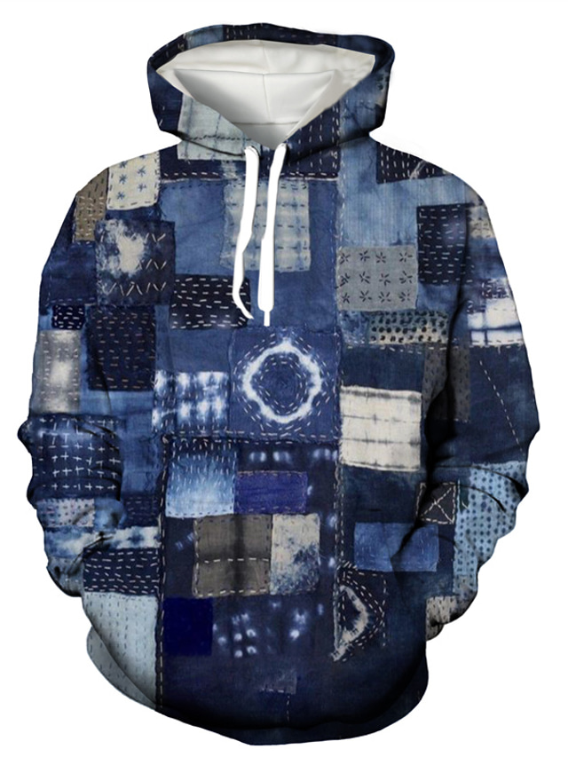  Men's Hoodie Sweatshirt Front Pocket Print Streetwear Designer Casual Graphic Tie Dye Blue Royal Blue Navy Blue Print Hooded Daily Weekend Streetwear Long Sleeve Clothing Clothes Regular Fit