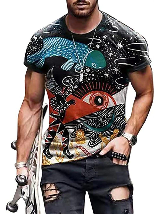 Herren Tee T Shirt Hemd Design Sommer 3d Druck Graphic Stammes Übergröße Kurzarm 4197