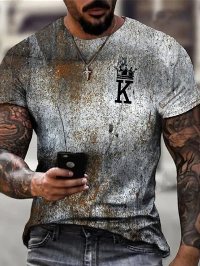  Men's T shirt Tee Summer Short Sleeve Letter Crew Neck Street Casual Clothing Clothes Casual Vintage Classic Black Gray Brown