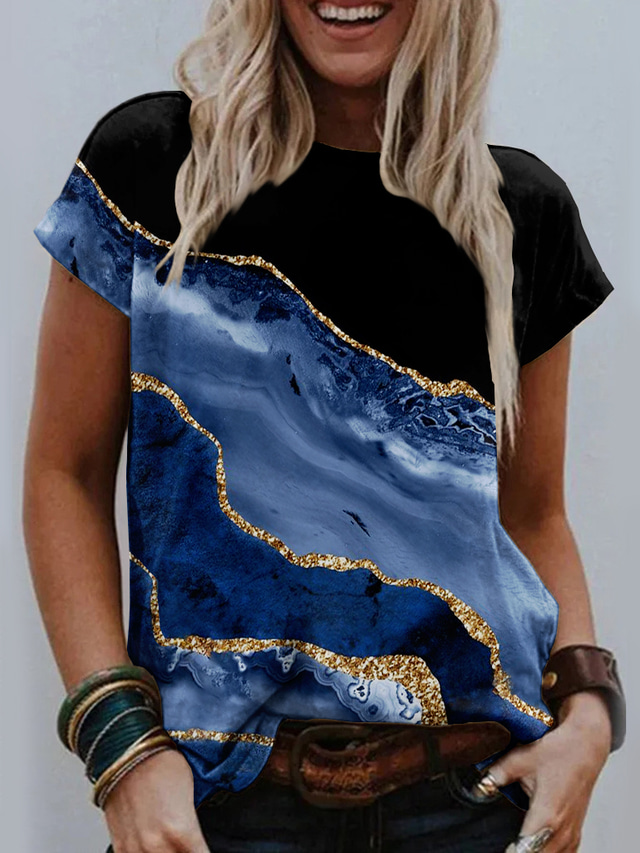  Femme T shirt Tee Design 3D effet Graphic Géométrique Design Manches Courtes Col Rond Décontractée Imprimer Vêtements Design basique Vert Bleu Violet