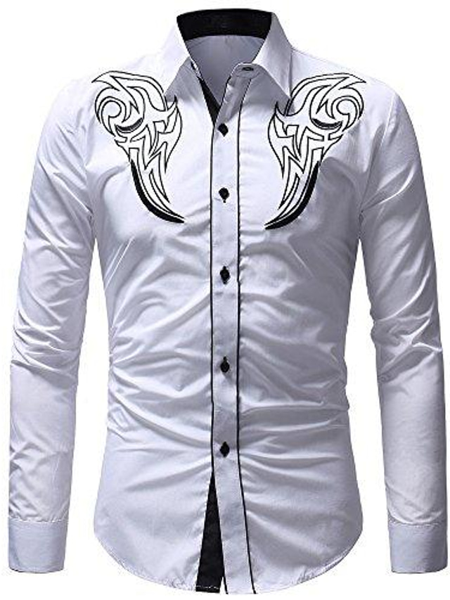  Camisa de hombre slim fit casual camisas de manga larga para hombre camisa de fiesta de boda para hombre camisa occidental bordada vaquero casual botón abajo camisa casual delgada