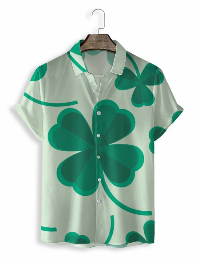  Муж. Рубашка Гавайская рубашка С принтом Графика Гавайский Алоха Дизайн Отложной Повседневные выходные 3D печать С короткими рукавами Верхушки Оригинальный рисунок На каждый день Мода Классика Зеленый