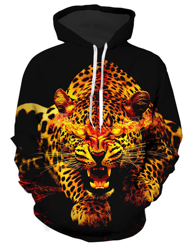  Men's Hoodie Sweatshirt Print Designer Casual Big and Tall Graphic Animal Leopard Black Print Hooded Daily Sports Long Sleeve Clothing Clothes Regular Fit