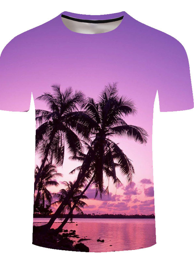  Men's T shirt Tee Designer Casual Tropical Summer Short Sleeve A B C D E F Coconut Tree Palm Leaf Sea Print Crew Neck Casual Holiday 3D Print Clothing Clothes 1pc Designer Casual Tropical