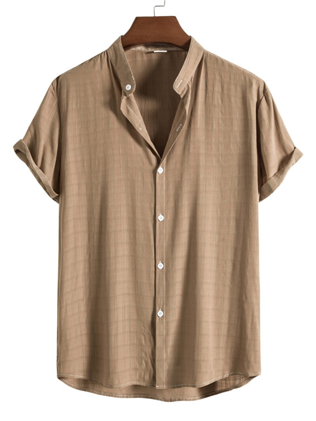 Produktbild von Herrenhemd Einfarbig Stehkragen Straße Lässig Button-Down Kurzarm Tops