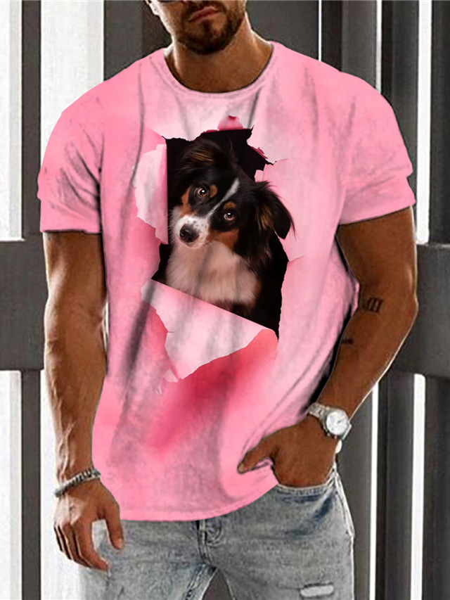  Herren T Shirt Designer Casual Groß und hoch Sommer Kurzarm Hellrosa Grün Rosa Hund Graphic Print Rundhalsausschnitt Strasse Täglich Bedruckt Kleidung Designer Casual Groß und hoch