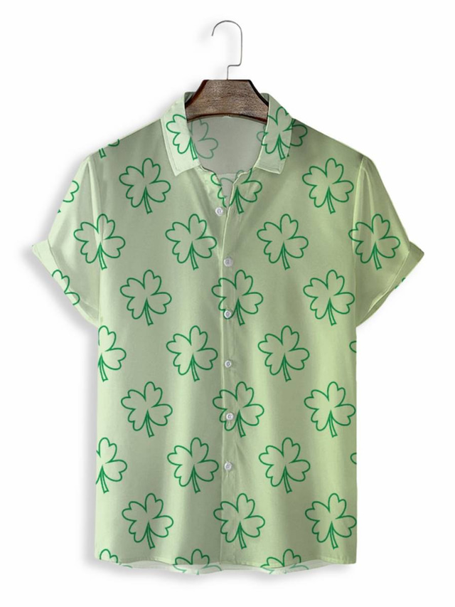  Hombre Camisa camisa hawaiana Print Graphic Hawaiian Aloha Diseño Cuello Vuelto Casual Diario Impresión 3D Manga Corta Tops Design Casual Moda Clásico Verde Trébol