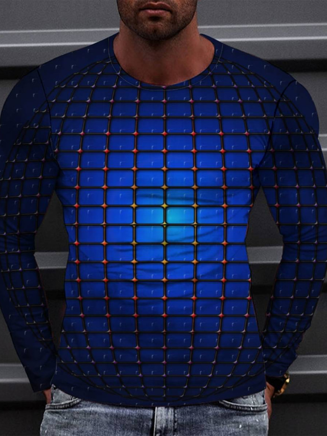  Per uomo maglietta Magliette Originale Informale Di tendenza Manica lunga Blu Pop art Con stampe Rotonda Informale Giornaliero Stampa Abbigliamento Abbigliamento Originale Informale Di tendenza