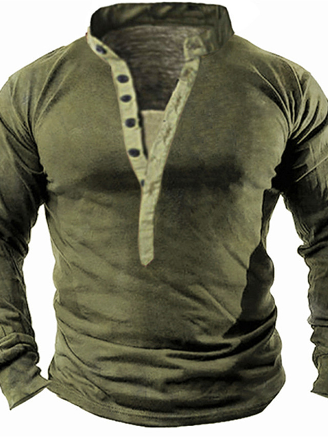  Homme Sweat-shirt Sweat Design basique Casual Graphic Couleur unie Print Grande Taille Col Henley Sport & Loisir Casual du quotidien Manches Longues Vêtements Standard Vert Véronèse
