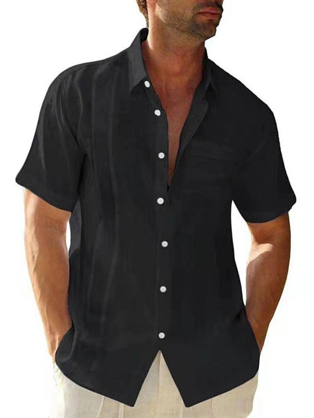  男性用 シャツ サマーシャツ 純色 折襟 ブラック ホワイト ライトブルー グレー カジュアル 日常 半袖 衣類 スポーツ カジュアル