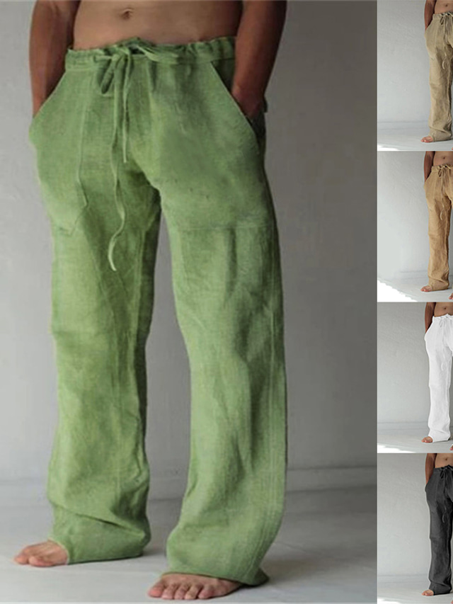  mænds ensfarvede fritidsbukser mode bukser med lige ben baggy bukser med lommer snøre elastisk talje design strandbukser daglig yoga bomuldsblanding komfort blød mellemtalje grøn hvid kaki 3xl
