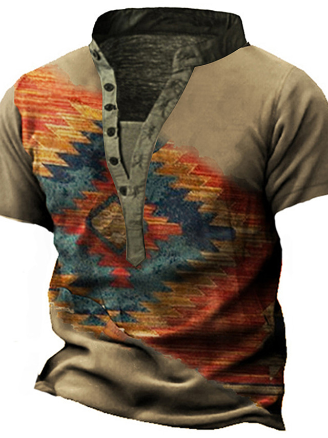  Herre Henley-skjorte T-shirt Designer 1950'erne Sommer Kortærmet Grafisk Argyle Trykt mønster Henley Afslappet Daglig Knap ned Trykt mønster Tøj Tøj Designer 1950'erne Mode Brun