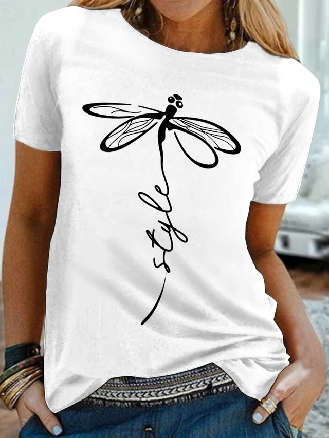  Mujer Camiseta Design Estampado en caliente Graphic Diseño Animal Manga Corta Escote Redondo Casual Estampado ropa Design Básico Blanco Negro Gris