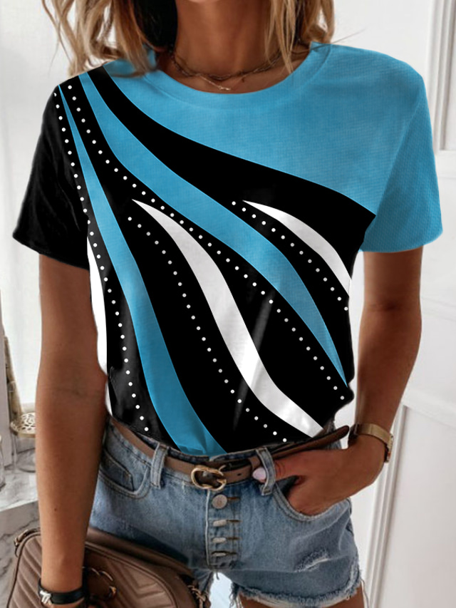  Damen T Shirt Designer Kurzarm Graphic Design Druck Rundhalsausschnitt Casual Bedruckt Kleidung Designer Basic Blau Purpur Rosa