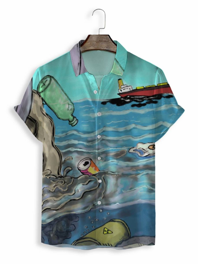  رجالي قميص قميص هاواي طباعة الرسم ستايل هاواي الوها التصميم طوي فضفاض مناسب للبس اليومي طباعة ثلاثية الأبعاد كم قصير قمم مصمم كاجوال موضة كلاسيكي أزرق