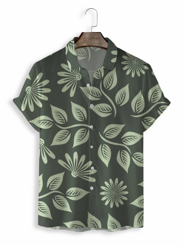  رجالي قميص قميص هاواي طباعة الرسم ستايل هاواي الوها التصميم طوي فضفاض مناسب للبس اليومي طباعة ثلاثية الأبعاد كم قصير قمم مصمم كاجوال موضة كلاسيكي رمادي