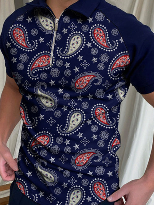 Муж. Футболка-поло Поло на молнии Рубашка для гольфа Молния Спорт Мода На каждый день С короткими рукавами Тёмно-синий Графика 3D печать Отложной Молния Повседневные Праздники Молния Одежда Одежда