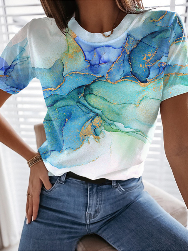  Femme T shirt Tee Design 3D effet Graphic Design Manches Courtes Col Rond Décontractée Imprimer Vêtements Design basique Vert Bleu Rose Claire
