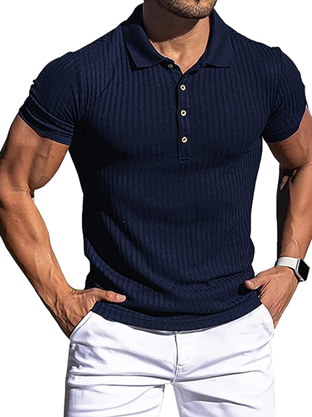  Men's Collar Polo Shirt Golf Shirt Business Simple Casual Summer Short Sleeve Light gray Dark Gray Red Brown Navy Blue White Solid Color Plain Striped Classic Collar Casual Daily Clothing Clothes
