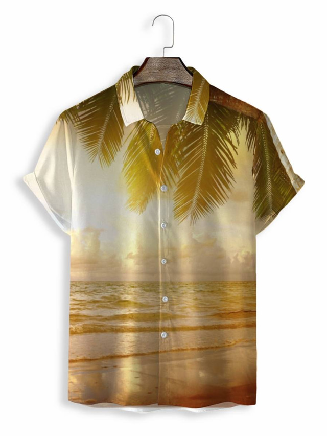  Voor heren Overhemd Hawaiiaans overhemd Print Grafisch Hawaii Aloha Ontwerp Strijkijzer Casual Dagelijks 3D-afdrukken Korte mouw Tops Ontwerper Casual Modieus Klassiek Oranje