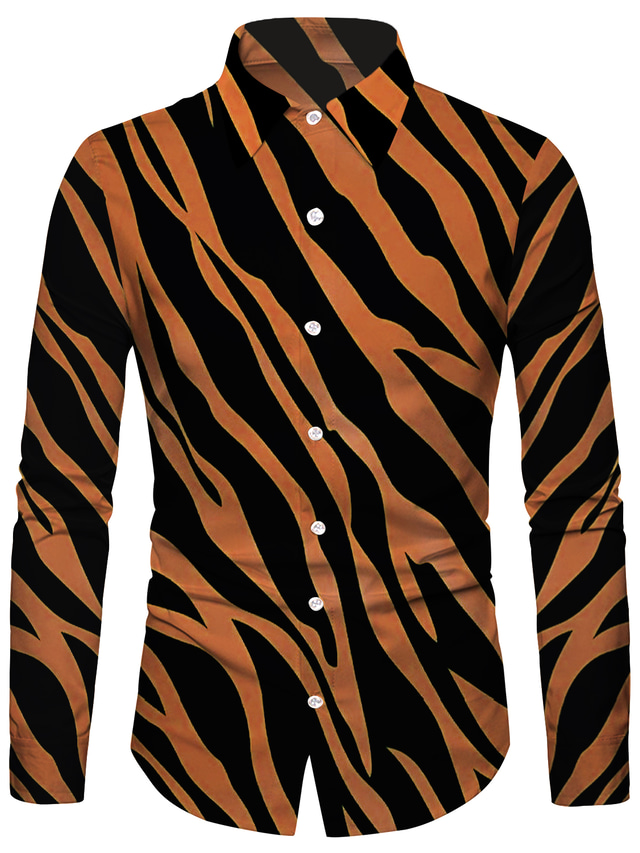  herr zebramönster tryck snygg lapel avslappnad passform långärmade skjortor