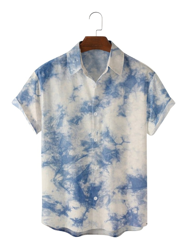  Voor heren Overhemd Print Grafisch Tie Dye Klassieke boord Feest Dagelijks 3D-afdrukken Korte mouw Tops Ontwerper Hawaii Blauw / Wit
