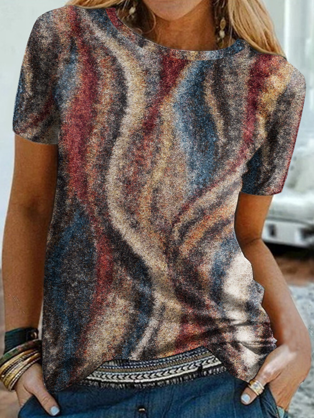  女性用 Tシャツ デザイナー 3Dプリント グラフィック デザイン 半袖 ラウンドネック カジュアル プリント 服装 デザイナー ベーシック ブルー ピンク ブラウン