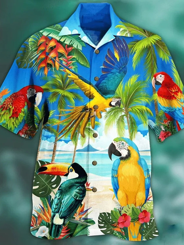  Voor heren Overhemd Zomer overhemd Hawaiiaans overhemd Grafisch dier Hawaii Aloha Ontwerp Strijkijzer Zee blauw blauw Donkergroen Oranje Bruin Print Buiten Straat Korte mouw 3D Button-omlaag Kleding