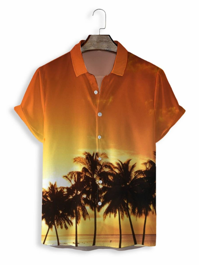  Herre Skjorte Hawaii skjorte Trykt mønster Grafisk Hawaiisk Aloha Design Aftæpning Avslappet Daglig 3D-utskrift Kortermet Topper Designer Fritid Mote Klassisk Oransje