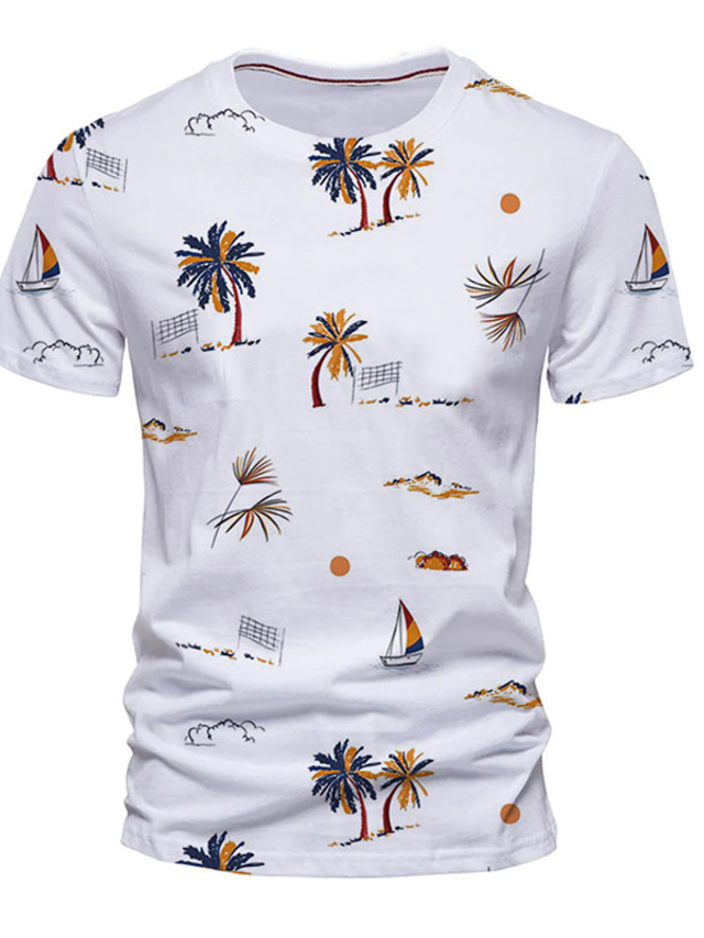  Men's T shirt Tee Designer Casual Big and Tall Summer Short Sleeve Green White Blue / White Green / White Graphic Coconut Tree Print Crew Neck Street Daily Print Clothing Clothes Designer Casual Big