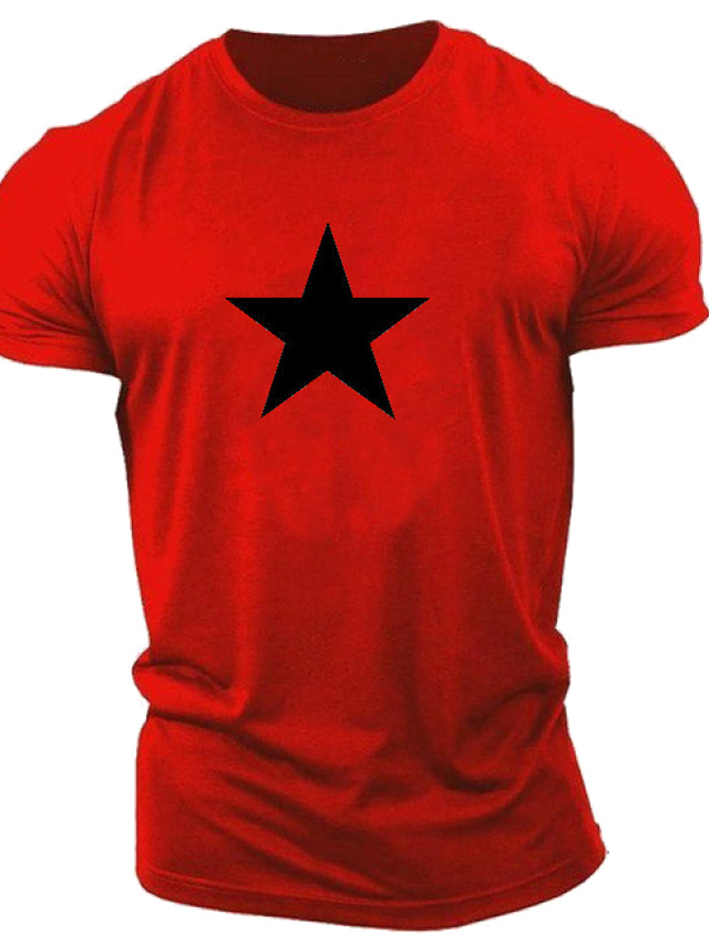  Herren T Shirt Sommer Kurzarm Graphic Stern Rundhalsausschnitt Casual Täglich Bedruckt Kleidung Leicht Casual Modisch Schwarz / Rot Rot / Weiß Schwarzgrau